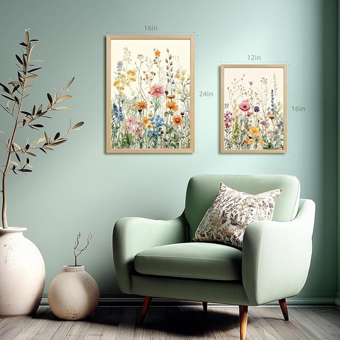 LLEEMPI Watercolor Floral Wall Art Set of 3, Colorful Wildflower Wall Decor - Image 4