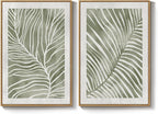 Framed Green Abstract Botanical Wall Art, 2 Piece Tropical Plant Canvas - Image 9