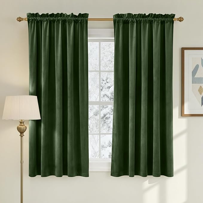 NICETOWN Olive Green 63 inch Long Velvet Curtains by NICETOWN