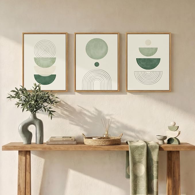 3 Piece Framed Minimalist Boho Canvas Wall Art - Image 3