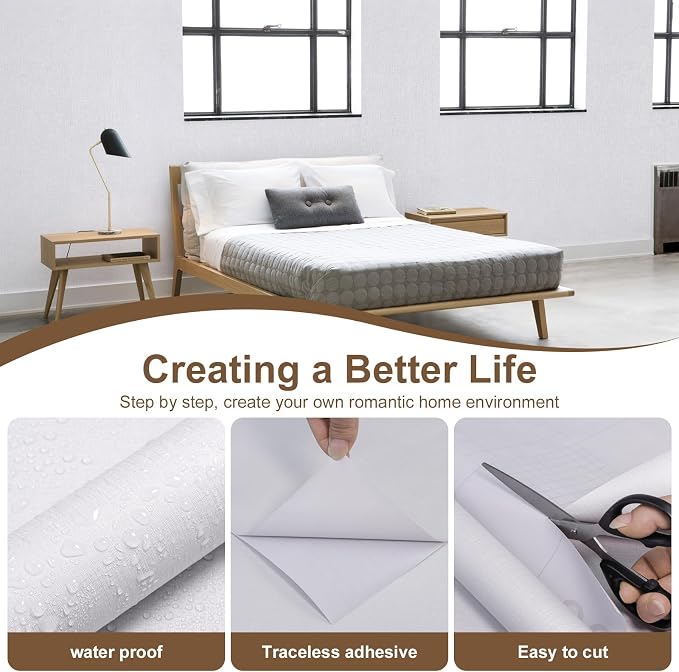 White Wallpaper Grasscloth Peel and Stick Wallpaper 15.7"x 118" Fabric Contact - Image 7