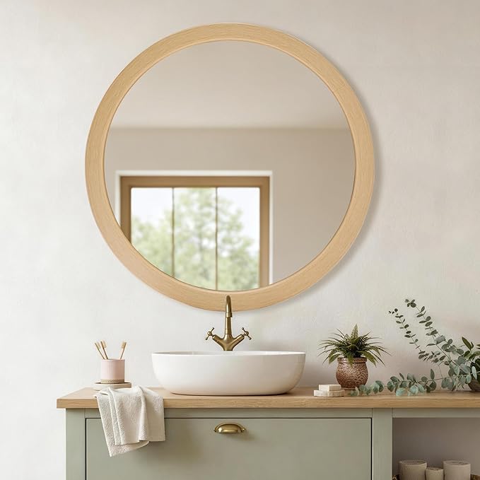 CULER Round Mirrors 36 Inch, Natural Vanity Wall Rustic Natural Mirror - Image 3
