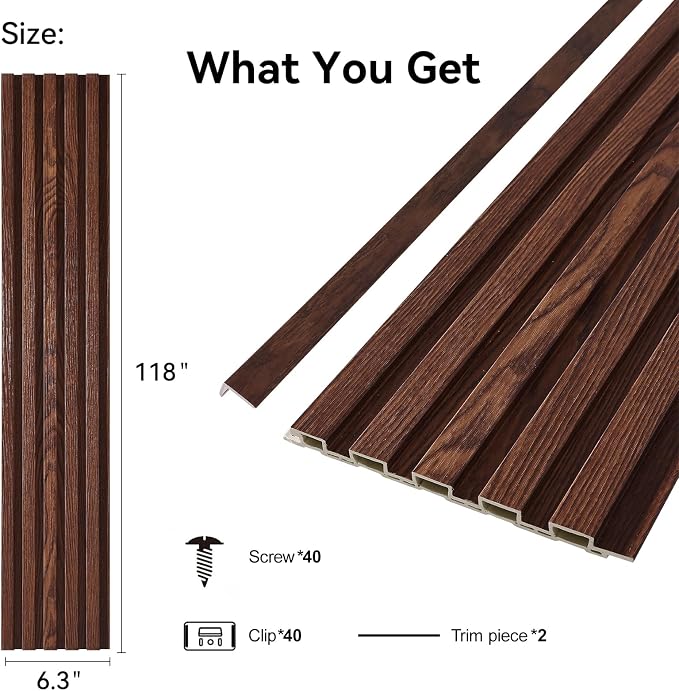 8-Pack WPC Wall Panels 118’’ x 6.3’’ 3D Slat Wall Panel Acoustic Wall Paneling - Image 2