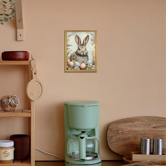 Easter Bunny Wall Art, Vintage Rabbit Canvas Wall Decor, Easter Eggs Poster - Image 2