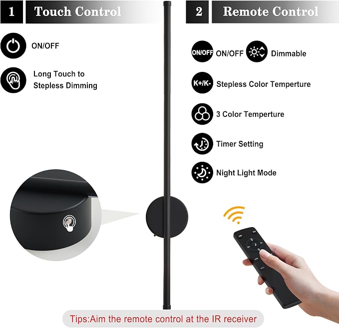 Battery Operated Modern Wall Sconces, Dimmable Wireless Wall Light Set of Two - Image 6