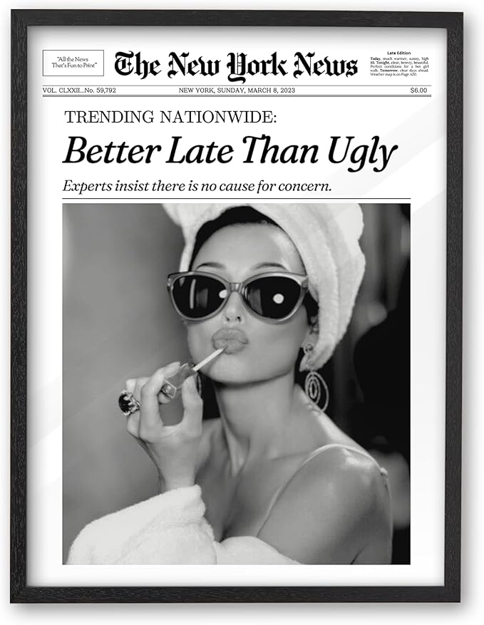 iHery Premium Natural Black OAK Wood 16x20in Audrey Hepburn Trendy Framed Wall by iHery