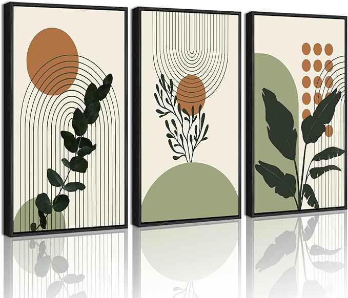 PHOPAGO Boho Plant Wall Art Green Botanical Bohemain Framed Wall Printing by PHOPAGO