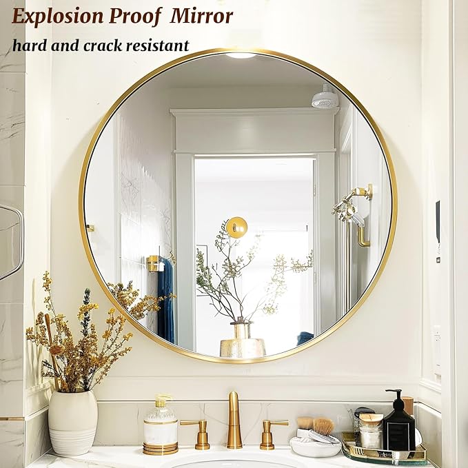 Gold Round Mirror 16 inch, Round Bathroom Mirror, Wall Mirrors - Image 4