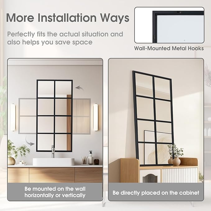 DUMOS Wall Mirror 24" x 36", Rectangle Window Pane Decorative Mirror, Metal - Image 5