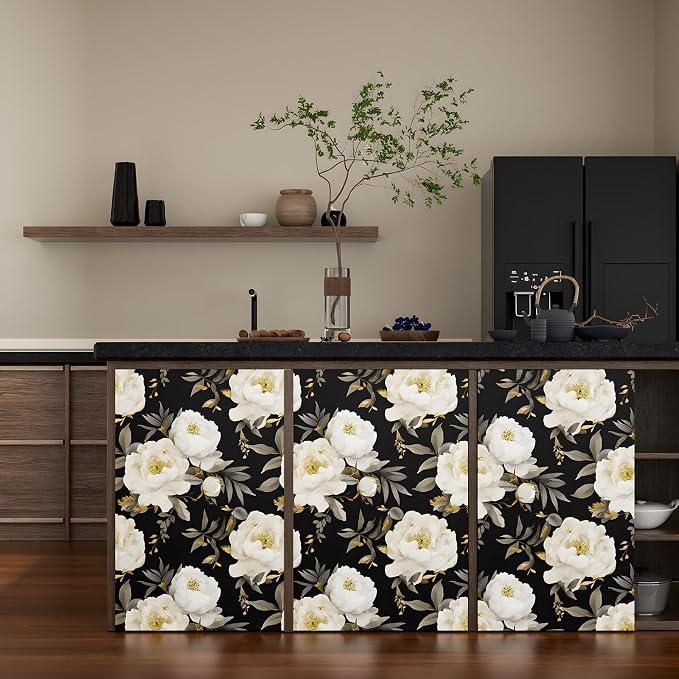 Laatse Dark Floral Wallpaper Peel and Stick Boho Wallpaper 17.5in x393in White - Image 2