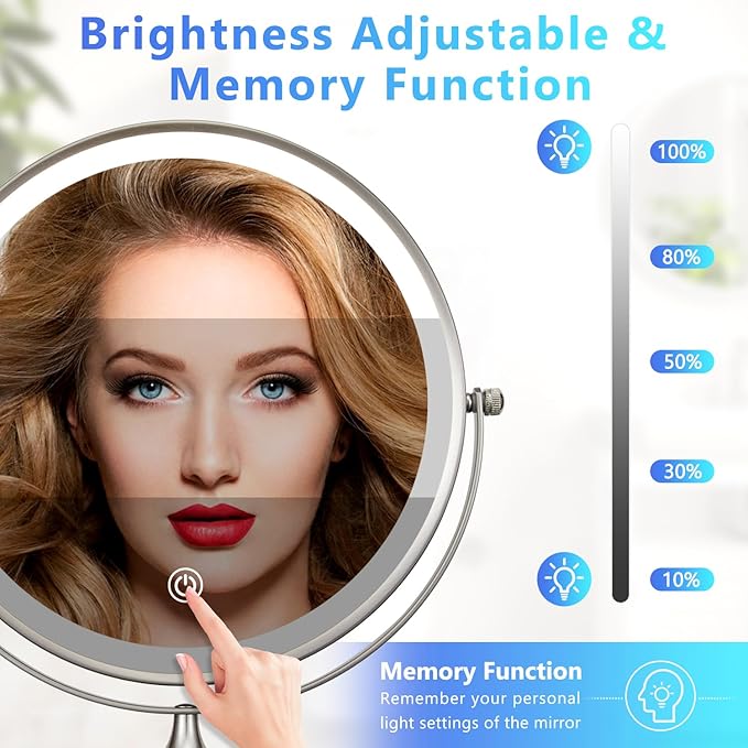 ALHAKIN 9" Wall Mounted Lighted Makeup Mirror, Rechargeable 1X/15X Magnifying - Image 3