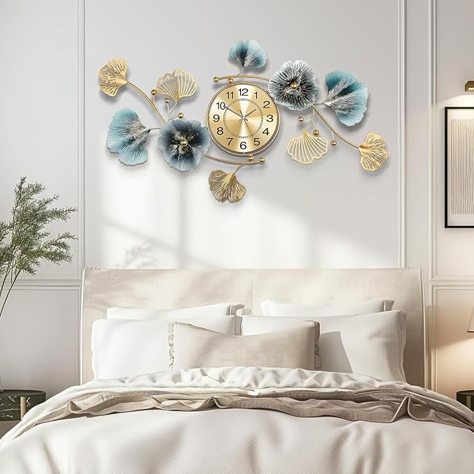 Wall Clocks for Living Room Decor, Large Wall Clock, 3D Creative Metal Ginkgo - Image 7