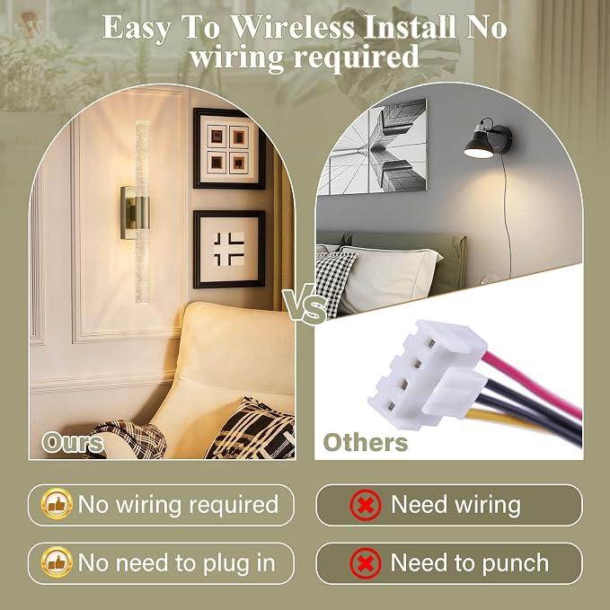 camuucci Battery Operated Wall Sconces Set of 2 Rechargeable Battery Powered - Image 3