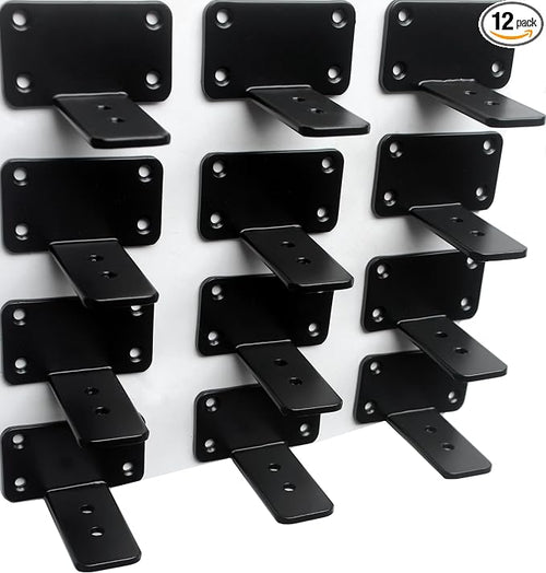 12 Pack - 3 inch Black Hidden L Shelf Bracket Iron Floating Shelf Brackets by MHMYDZ