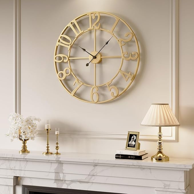 Large Wall Clock Gold Clocks for Living Room, 24 Inch Decorative Wall Clocks - Image 2