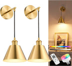 NIORSUN Brushed Gold Battery Operated Wall Sconce Set of 2, 5200mAh Dimmable by NIORSUN