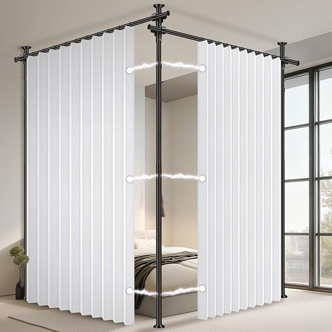 100% Blackout Room Divider Curtains Sets White W100 x L96 in 2 Panels No Drill by AJAZZ