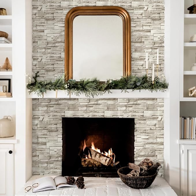 Jeweluck Stone Wallpaper Peel and Stick Brick Wallpaper 17.7”×787.4” Brick - Image 9