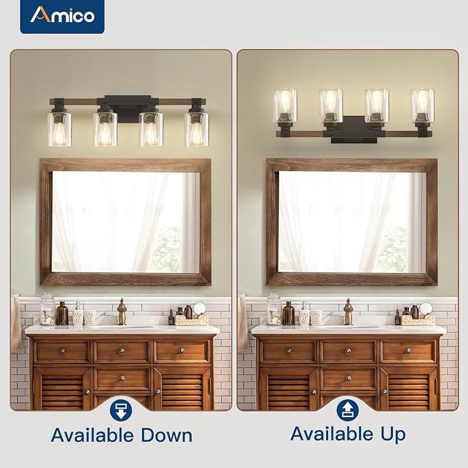 Amico Farmhouse Bathroom Vanity Light Fixtures, Rustic 4-Light Industrial - Image 8