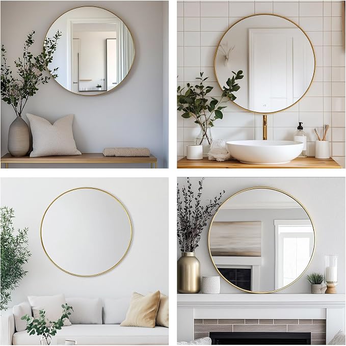 Oruii Gold Round Mirror 30 inch, Large Golden Circle Mirror Metal Frame - Image 6