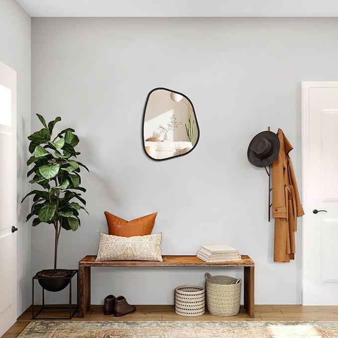 Asymmetrical Mirror for Wall Irregular Oval Wood Frame Modern Unique Accent - Image 5