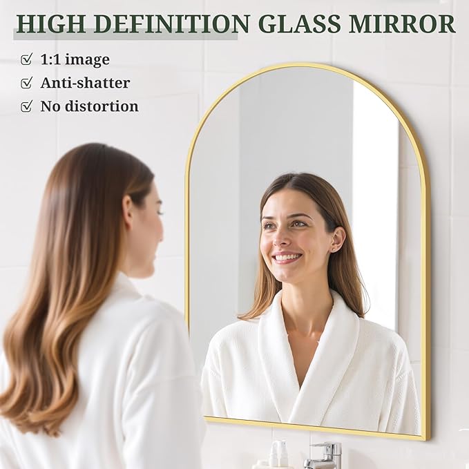 Arched Wall Mirror 36x24 Inch Gold Bathroom Vanity Mirror - Image 4