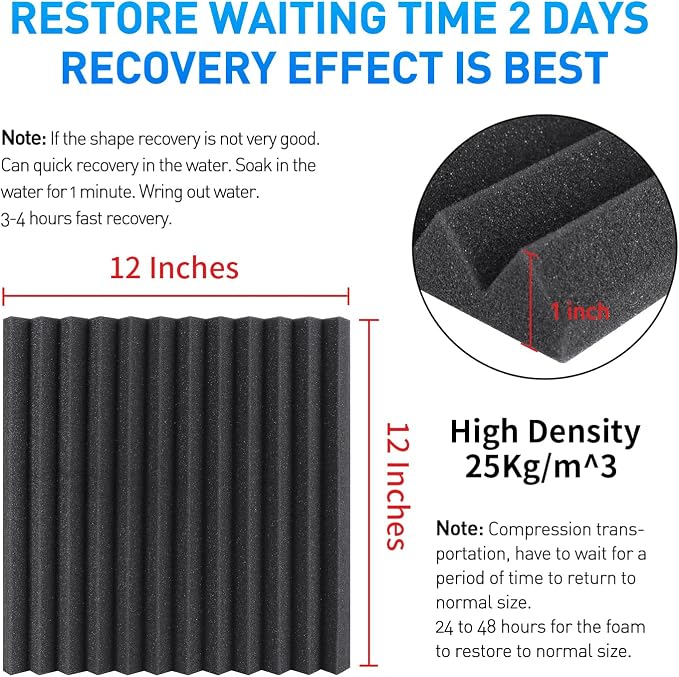 Focusound 120 Pack Acoustic Foam Panels 1" x 12" x 12" Sound Proof Foam Panels - Image 5