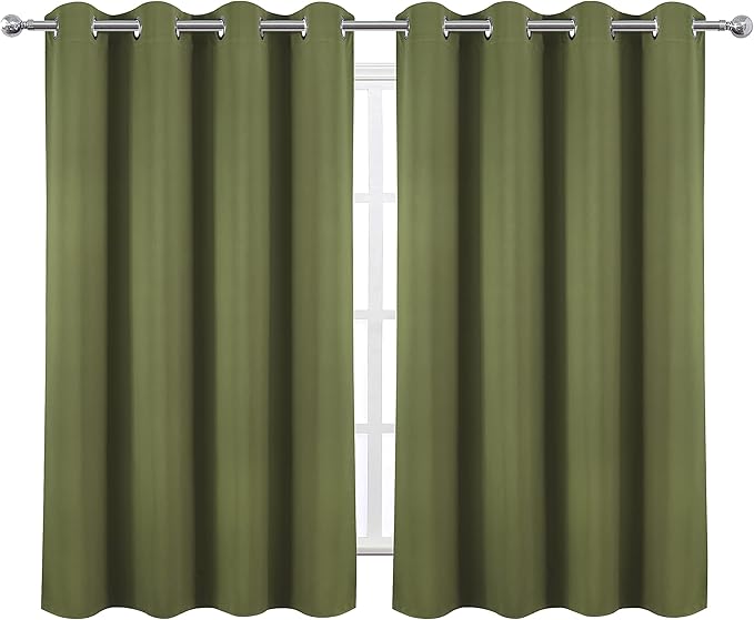LEMOMO Olive Green Thermal Blackout Curtains/52 x 54 Inch/Set of 2 Panels Room - Image 2