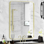 Wall Mount Mirror for Bathroom, Brushed Gold Metal Framed Rounded Corner by Minuover
