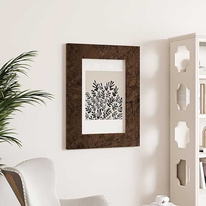 Wallercity 17.5''x236'' Brown Floral Leaves Flocking Fabric Wallpaper Peel and - Image 5