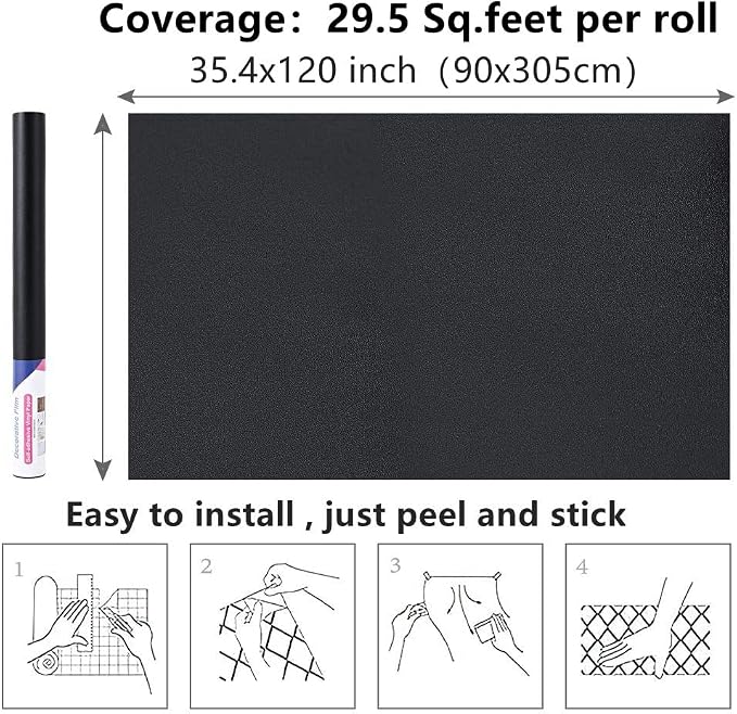 Arthome 35.4''x120'' Black Contact Paper, Self Adhesive Wallpaper Waterproof - Image 7