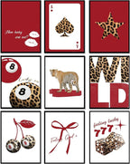 LOARTVE 9Pcs Trendy Red Leopard Wall Art Prints Funky Lucky 8 Ball Posters by LOARTVEART