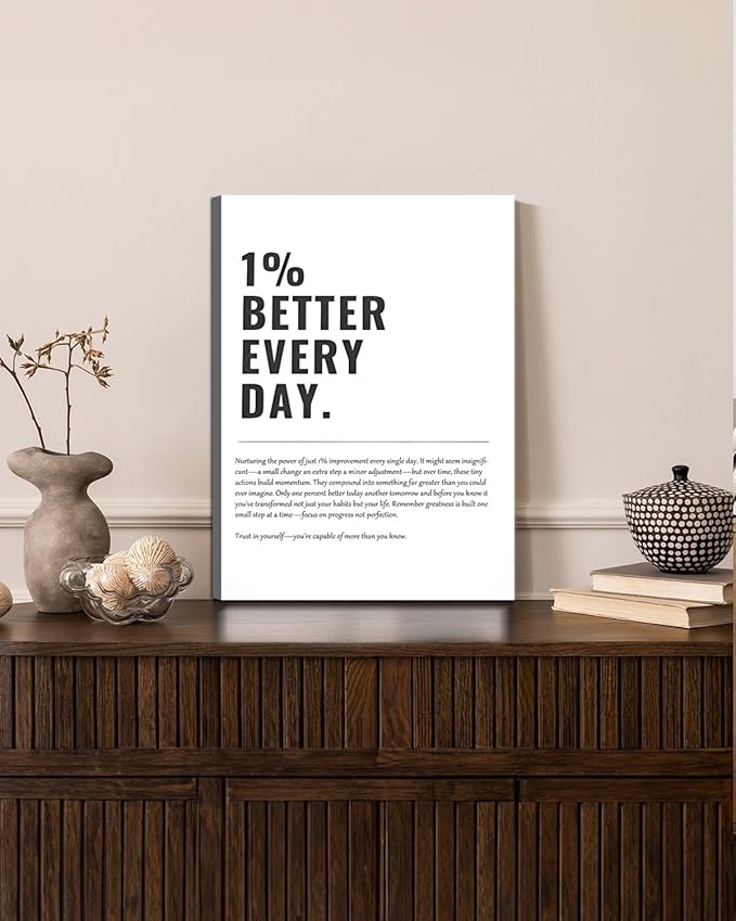 Framed 1% Better Every Day Motivational canvas Wall Art Inspirational Wall - Image 4