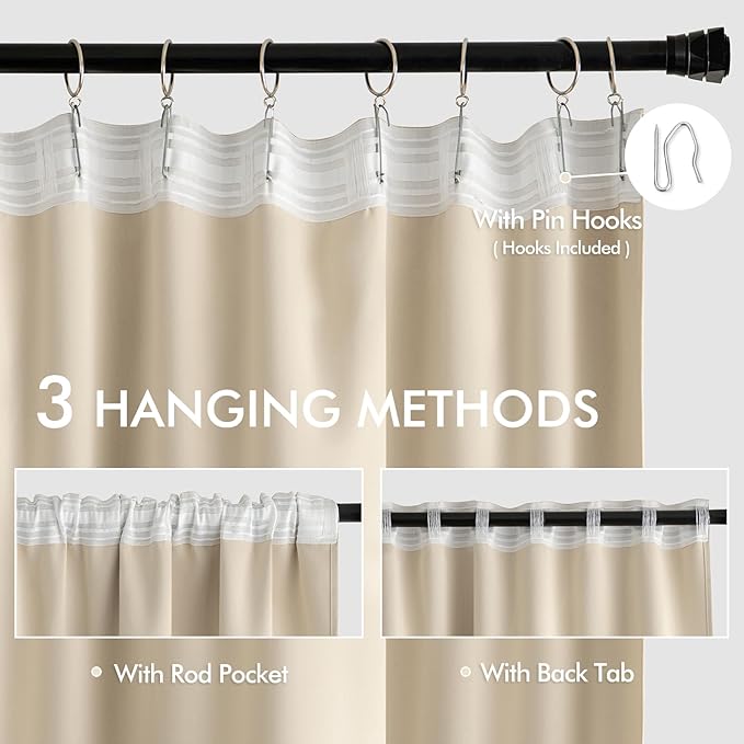 MIULEE Back Tab Cream Beige Curtains 120 Inch Long 2 Panels Set - Image 3