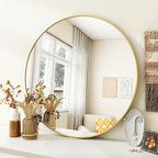 VooBang Gold Round Bathroom Mirror, 30 inch Circle Wall Mounted Hanging Mirror - Image 3