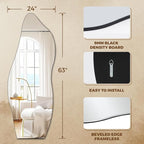QDSSDECO Full Length Mirror 63"x24" Irregular Wall Mirror Wave Frameless - Image 5