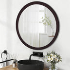 CULER Round Mirror 36 Inch, Wood Rustic Bathroom Tempered Wall Mirror - Image 3