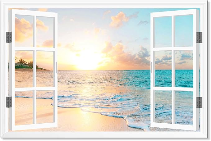 Goldfoilart Ocean Beach Sunset Canvas Wall Art by Goldfoilart