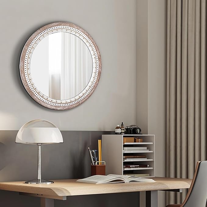 Reflinto 24 Inch Boho Wooden Round Mirror - Image 4