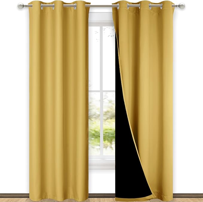 NICETOWN Bright Yellow Full Shade Curtain Panels, Pair of Thermal Insulated & by NICETOWN