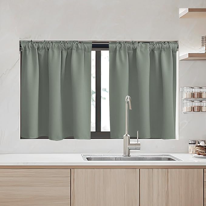 RYB HOME Small Window Curtains, 34 Width x 30 Length, 2 Panels, Sage Green by RYBHOME