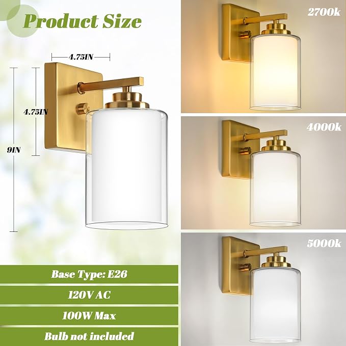 VerRon Set of 2 Wall Sconces for Bathroom, Modern Vanity Light Fixtures - Image 6