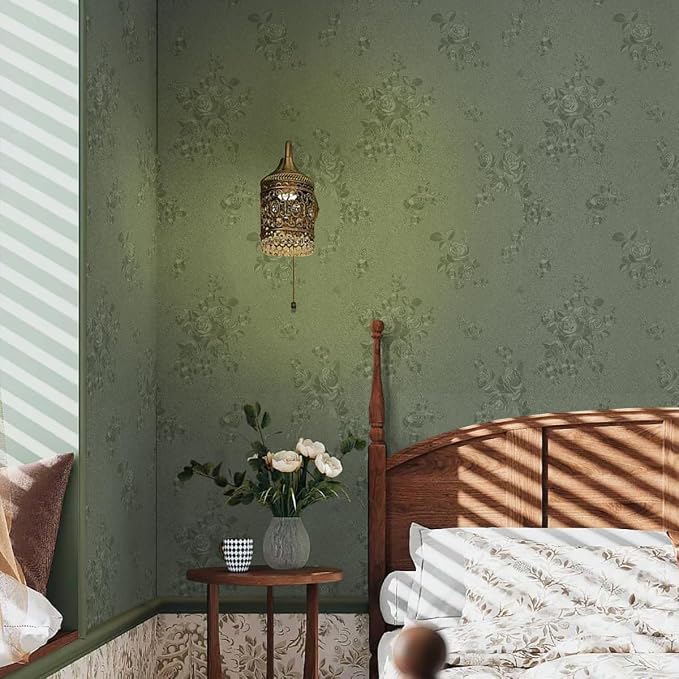 Green Flower Wallpaper Stick and Peel 17.7inch x 196.8inch Embossed Floral - Image 3