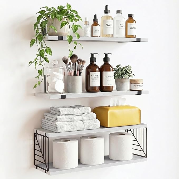 Fixwal 3+1 Tier Bathroom Floating Shelves Over Toilet, 15.8in Farmhouse Rustic by Fixwal