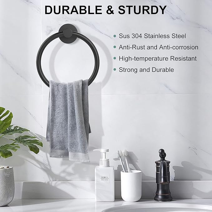 SetSail Towel Holder for Bathroom Wall Matte Black Towel Ring Stainless Steel - Image 2