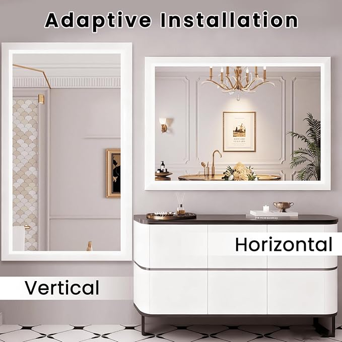 Amorho Bathroom Mirror, 48x40 Inch White Framed Bathroom Mirrors - Image 5