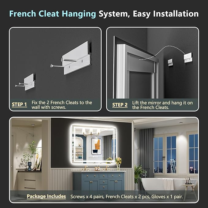 50x36 LED Bathroom Mirror with Lights, Backlit and Front Lit Anti-Fog Lighted - Image 9