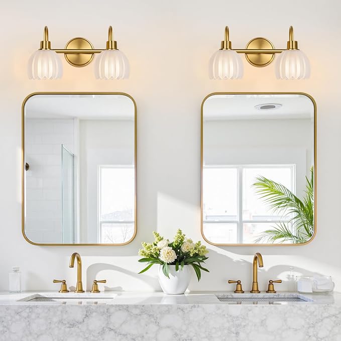 2-Light Bathroom Vanity Light, Brushed Gold Bathroom Light Fixtures - Image 7