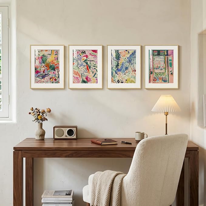 Framed Matisse Wall Art Set of 4, Colorful Abstract Landscape Wall Painting - Image 4