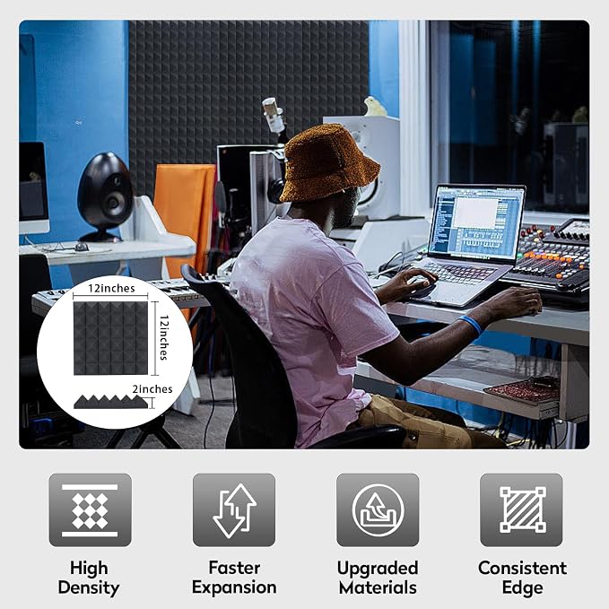 24 Pack Self-Adhesive Acoustic Foam Panels, Fire Resistant Soundproof Wall - Image 2